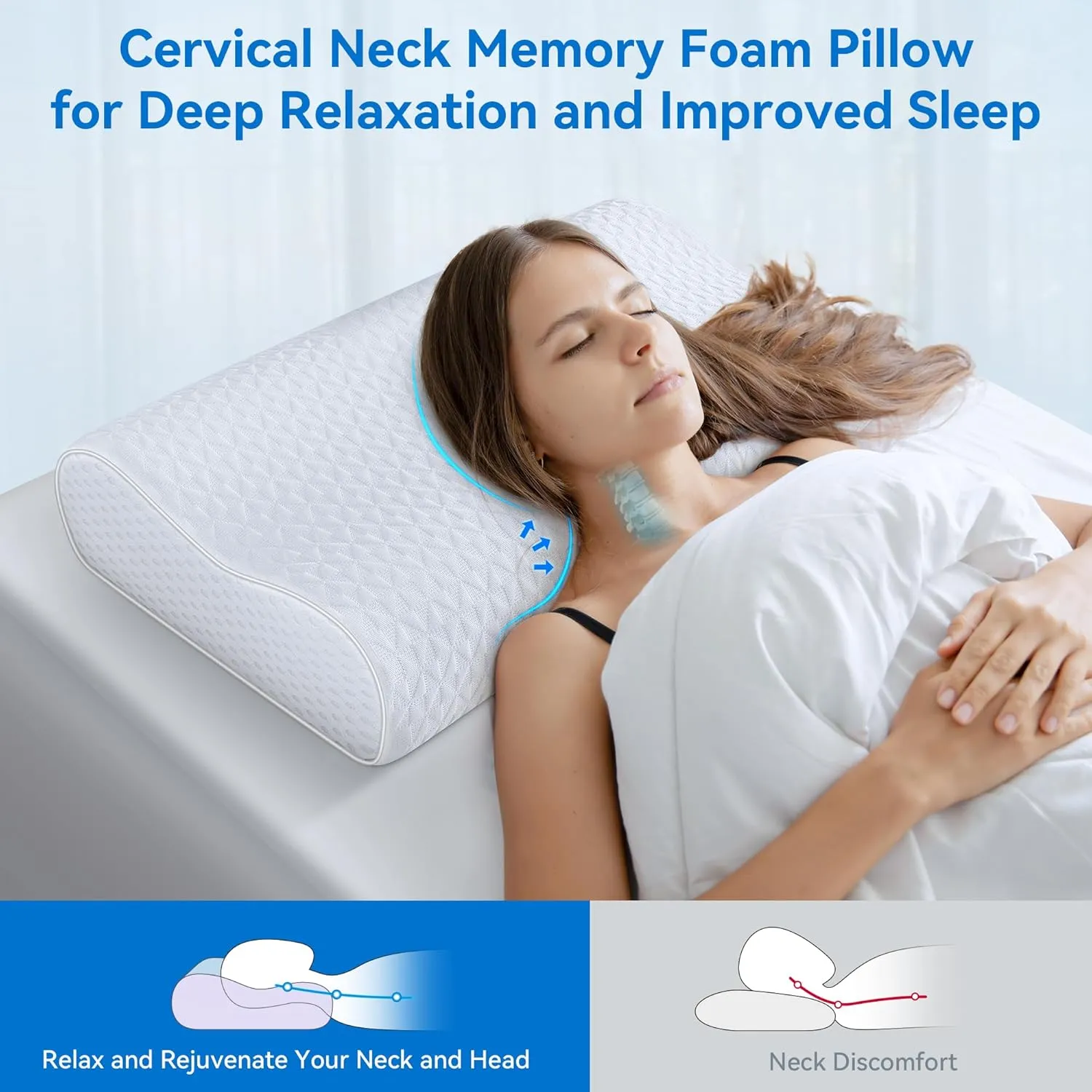 Cervical Neck Pillow King Size - Sandwich Dynamic Memory Foam Pillows for Sleeping, Adjustable Contour Ergonomic Orthopedic Cooling for Side, Back & Stomach Sleepers Soft, White