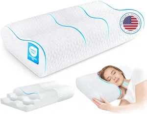 Cervical Neck Pillow King Size - Sandwich Dynamic Memory Foam Pillows for Sleeping, Adjustable Contour Ergonomic Orthopedic Cooling for Side, Back & Stomach Sleepers Soft, White