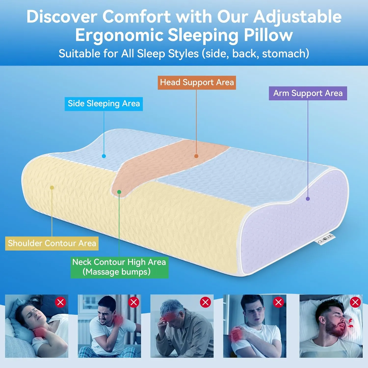Cervical Neck Pillow King Size - Sandwich Dynamic Memory Foam Pillows for Sleeping, Adjustable Contour Ergonomic Orthopedic Cooling for Side, Back & Stomach Sleepers Soft, White