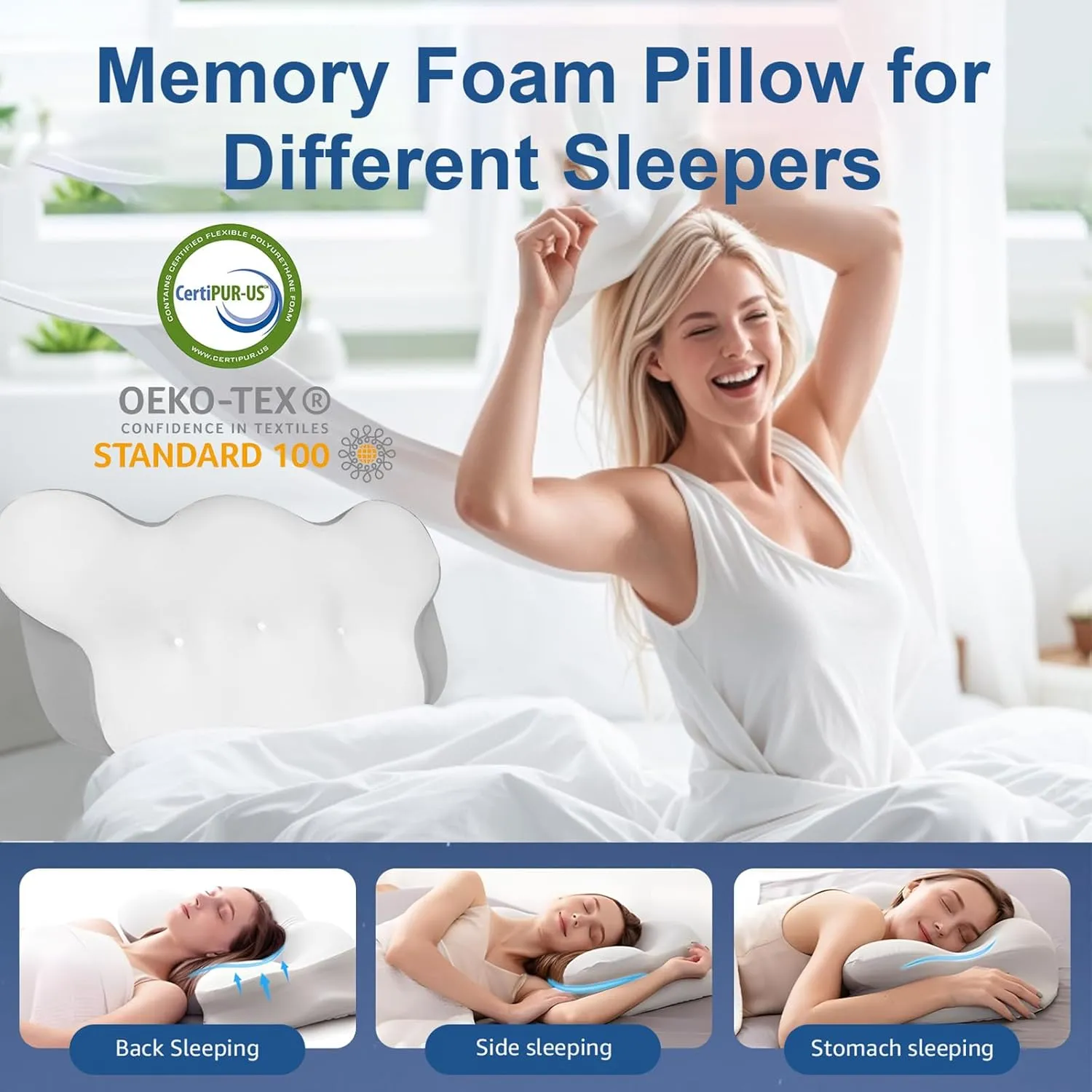 Cervical Neck Pillow, Pillows for Neck and Shoulder Pain, Contour Pillow, Neck Pillows, Pillow for Neck Pain Relief, Side Sleeper Pillows for Adults, Ergonomic Pillow, Memory Foam Pillows(Light_White)