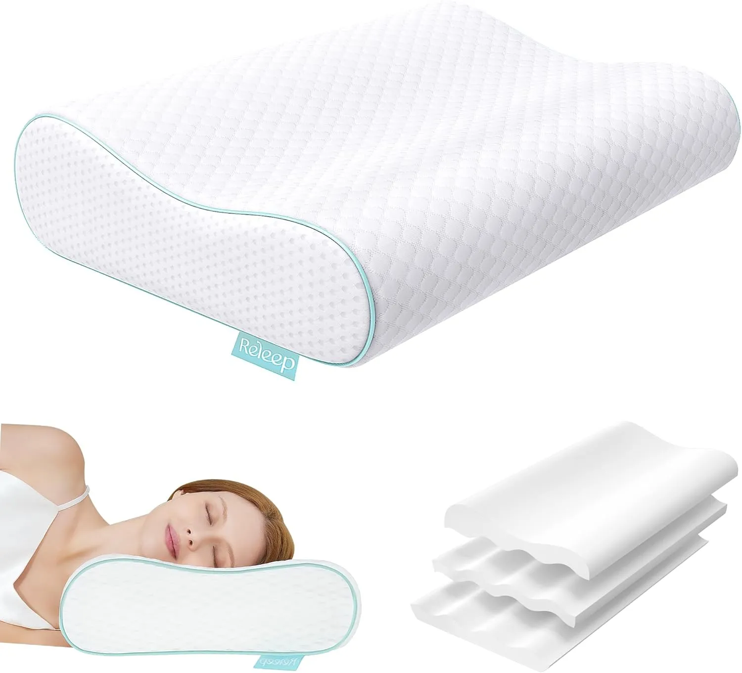 Cervical Neck Pillow, Side Sleeper Pillow for Neck Pain Relief, Adjustable Contour Pillow for Sleeping, Ergonomic Memory Foam Pillow, Orthopedic Cooling Pillow Back Stomach Sleeping, Queen Size
