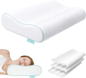 Cervical Neck Pillow, Side Sleeper Pillow for Neck Pain Relief, Adjustable Contour Pillow for Sleeping, Ergonomic Memory Foam Pillow, Orthopedic Cooling Pillow Back Stomach Sleeping, Queen Size