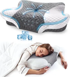 Cervical Neck Pillows with Memory Foam - Ergonomic Neck Support Pillows for Pain Relief Contour Memory Foam - Adjustable Orthopedic Bed Pillows with Breathable Pillowcase for Sleeping