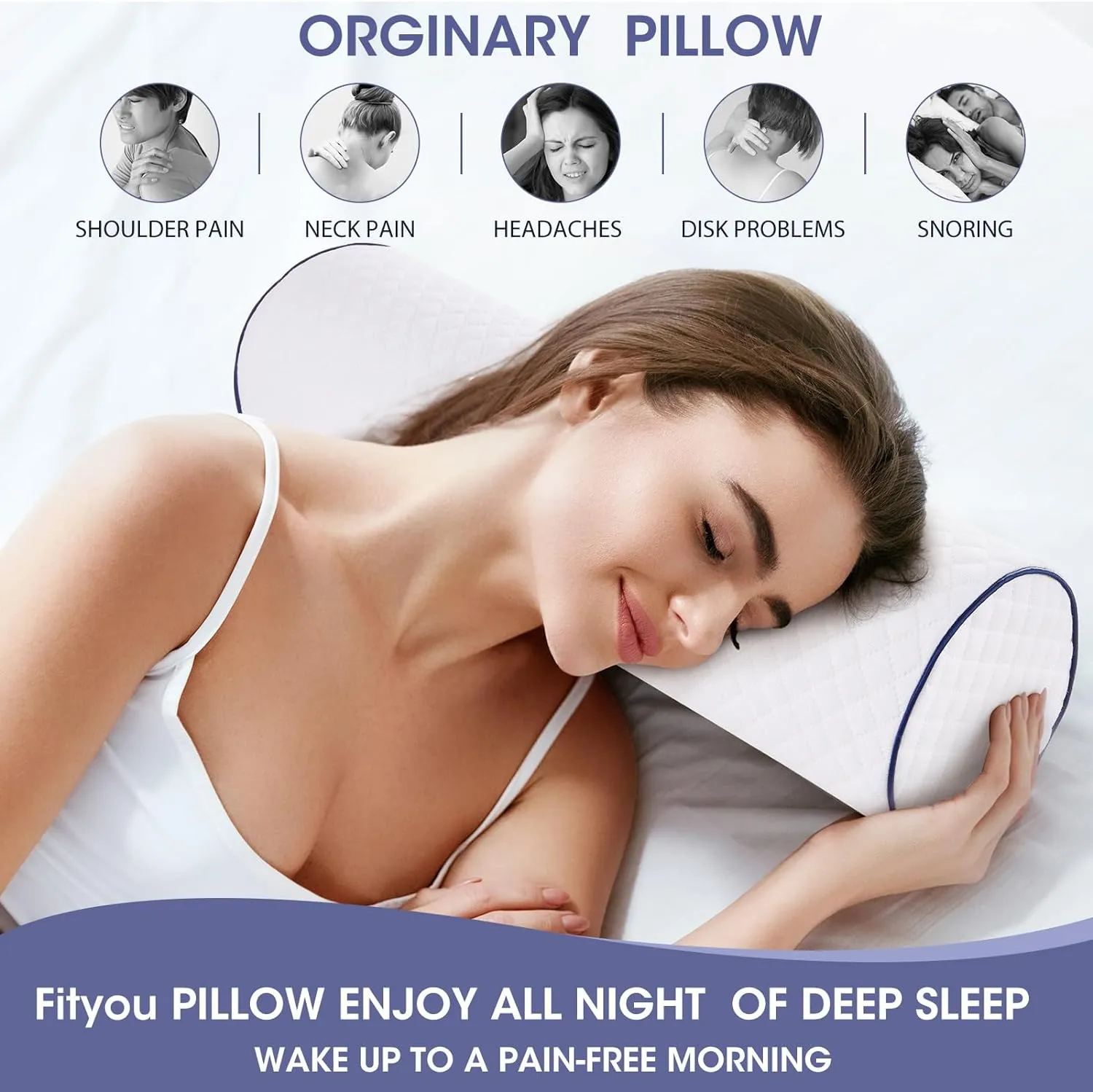 Cervical Neck Roll Pillow Cylinder Round Cushion Bolster Support for Sleeping Memory Foam Bolster Ergonomically Designed Ideal