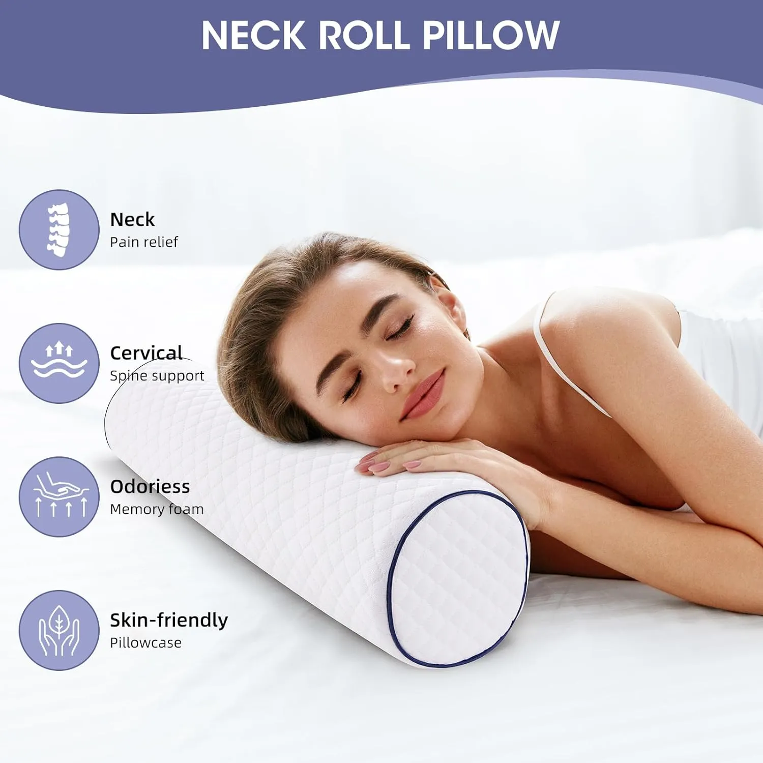 Cervical Neck Roll Pillow Cylinder Round Cushion Bolster Support for Sleeping Memory Foam Bolster Ergonomically Designed Ideal