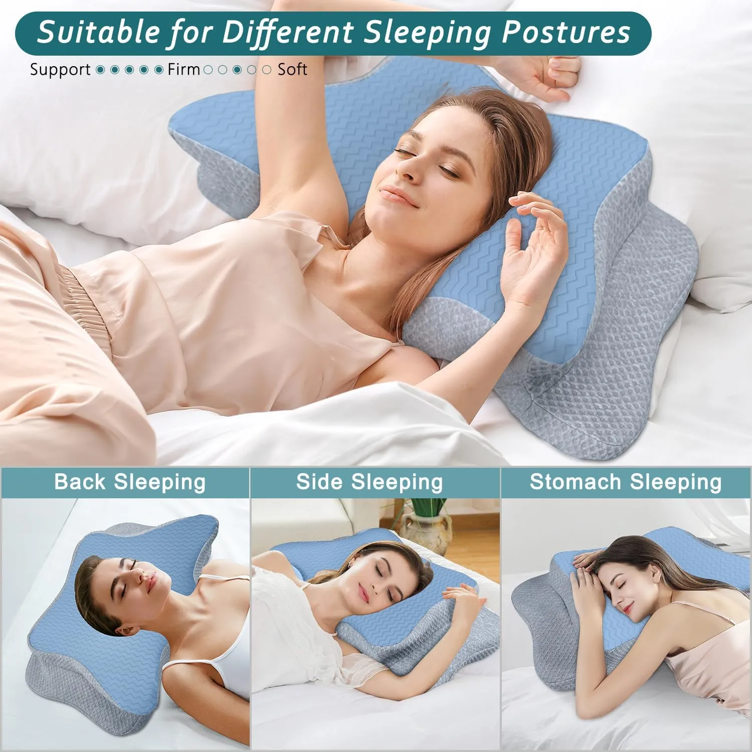 Cervical Pillow for Neck Pain Relief, Memory Foam Pillows, Ergonomic Contour Bed Pillow, Soft for Side Sleep Stomach Sleeping and Back Sleepers