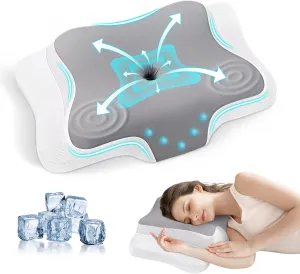 Cervical Pillow Memory Foam Pillows for Neck Pain Relief,Ergonomic Orthopedic Neck Support Pillows for Side,Back&Stomach Sleepers&Relief Neck and Shoulder Pain, White