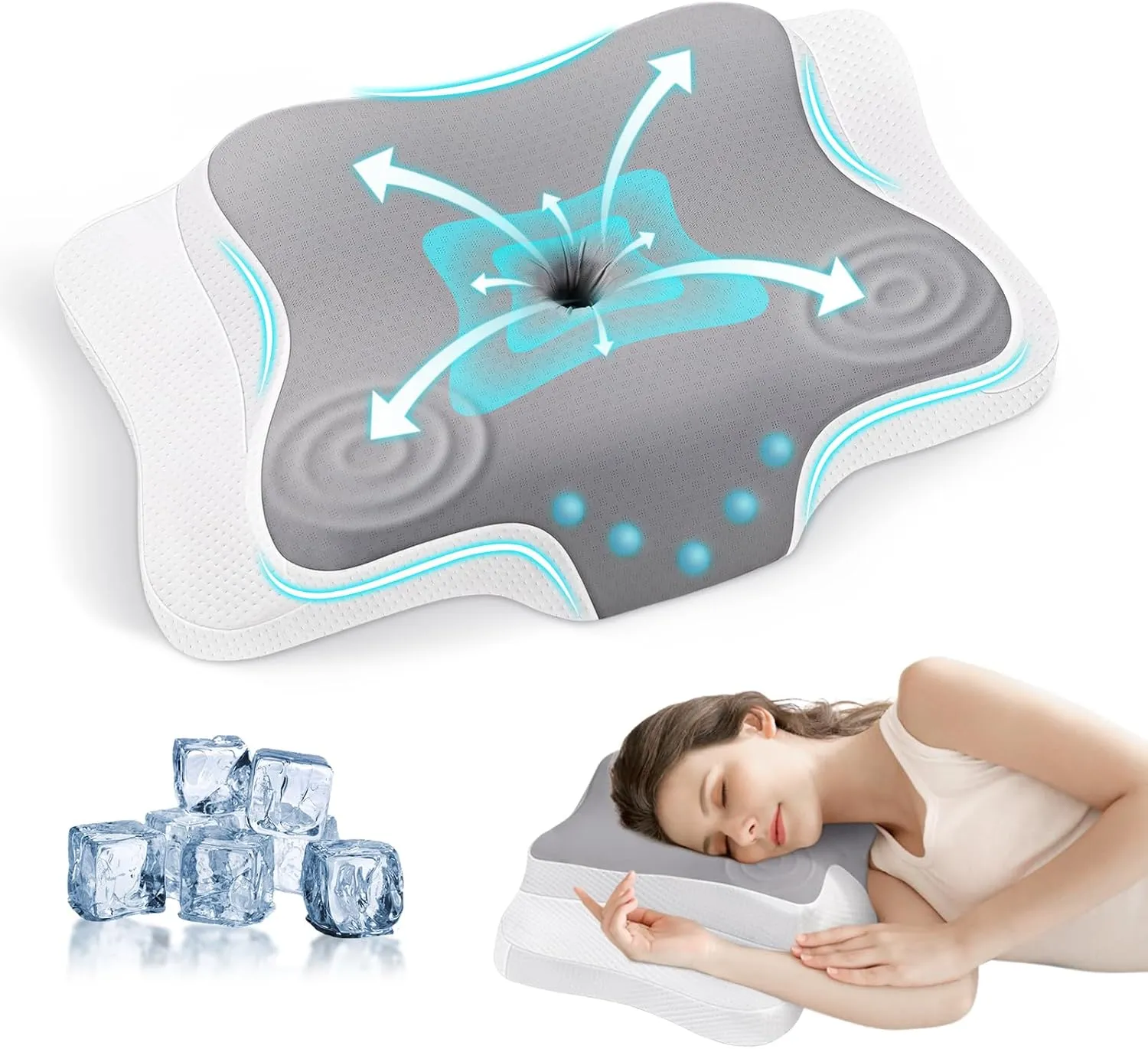 Cervical Pillow Memory Foam Pillows for Neck Pain Relief,Ergonomic Orthopedic Neck Support Pillows for Side,Back&Stomach Sleepers&Relief Neck and Shoulder Pain, White