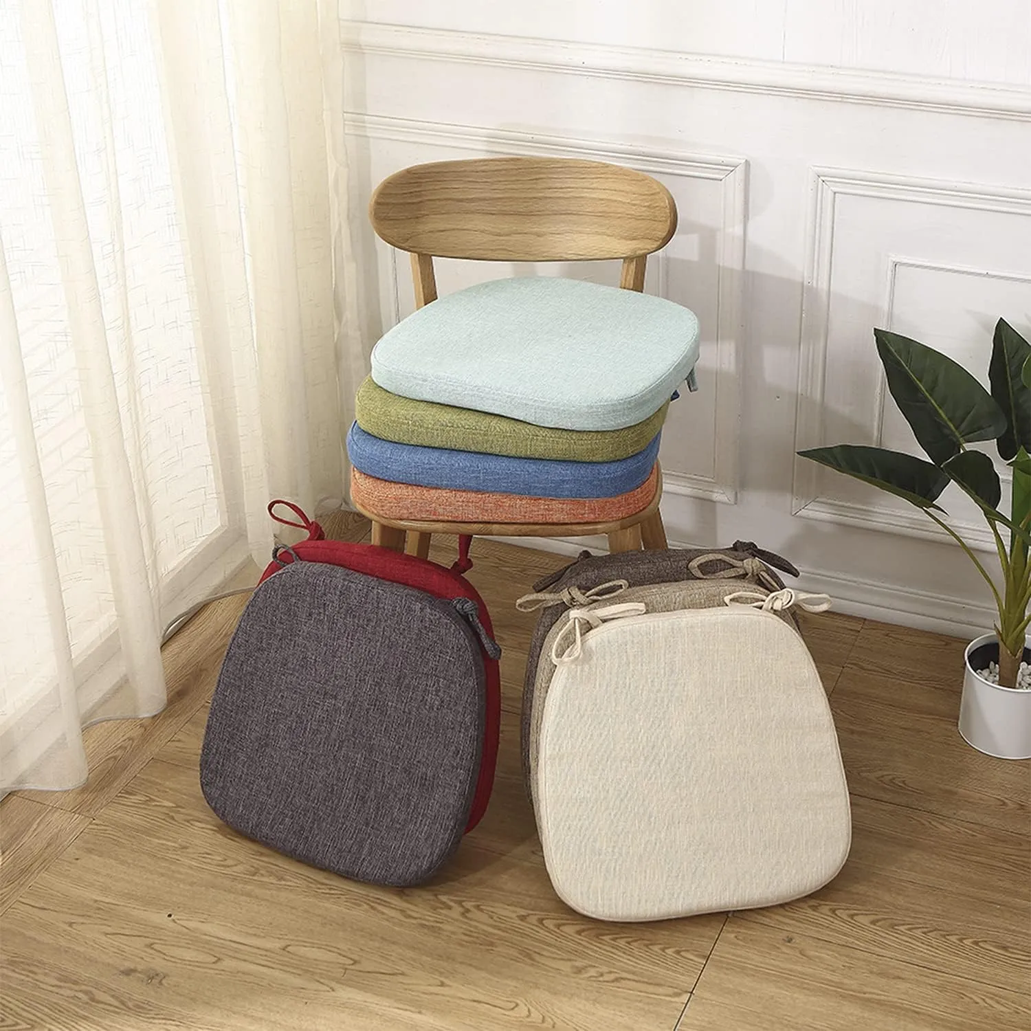 Chair Cushion with Ties for Dining Chair - Memory Foam No Slip Kitchen Chair pad and Dining Room Seat Cushion with Machine Washable Cover [16.5 X 16.2 Inches] - Black