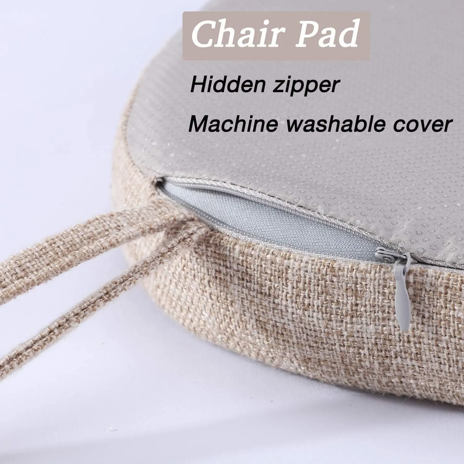 Chair Cushion with Ties for Dining Chairs - Memory Foam Non Slip Kitchen Chair Pad and Dining Seat Cushion with Machine Washable Cover Set of 4 [16.5 x 16.2 Inches] - Dark Beige