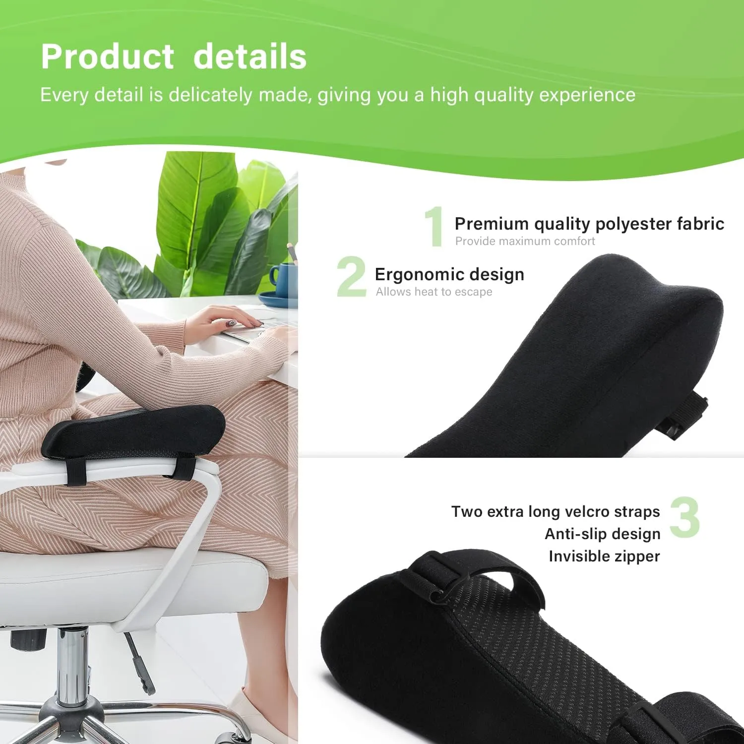 Chair Ergonomic Armrest Pads Elbow Pillow Pressure Relief Office Chair Gaming Chair armrest with Memory Foam armrest Pads 2-Piece Set of Chair (Memory Foam)