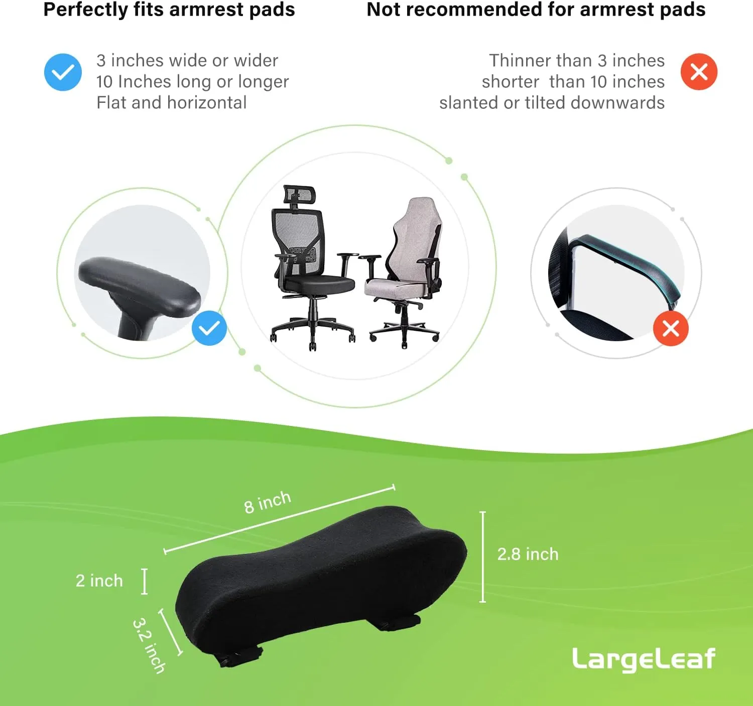 Chair Ergonomic Armrest Pads Elbow Pillow Pressure Relief Office Chair Gaming Chair armrest with Memory Foam armrest Pads 2-Piece Set of Chair (Memory Foam)