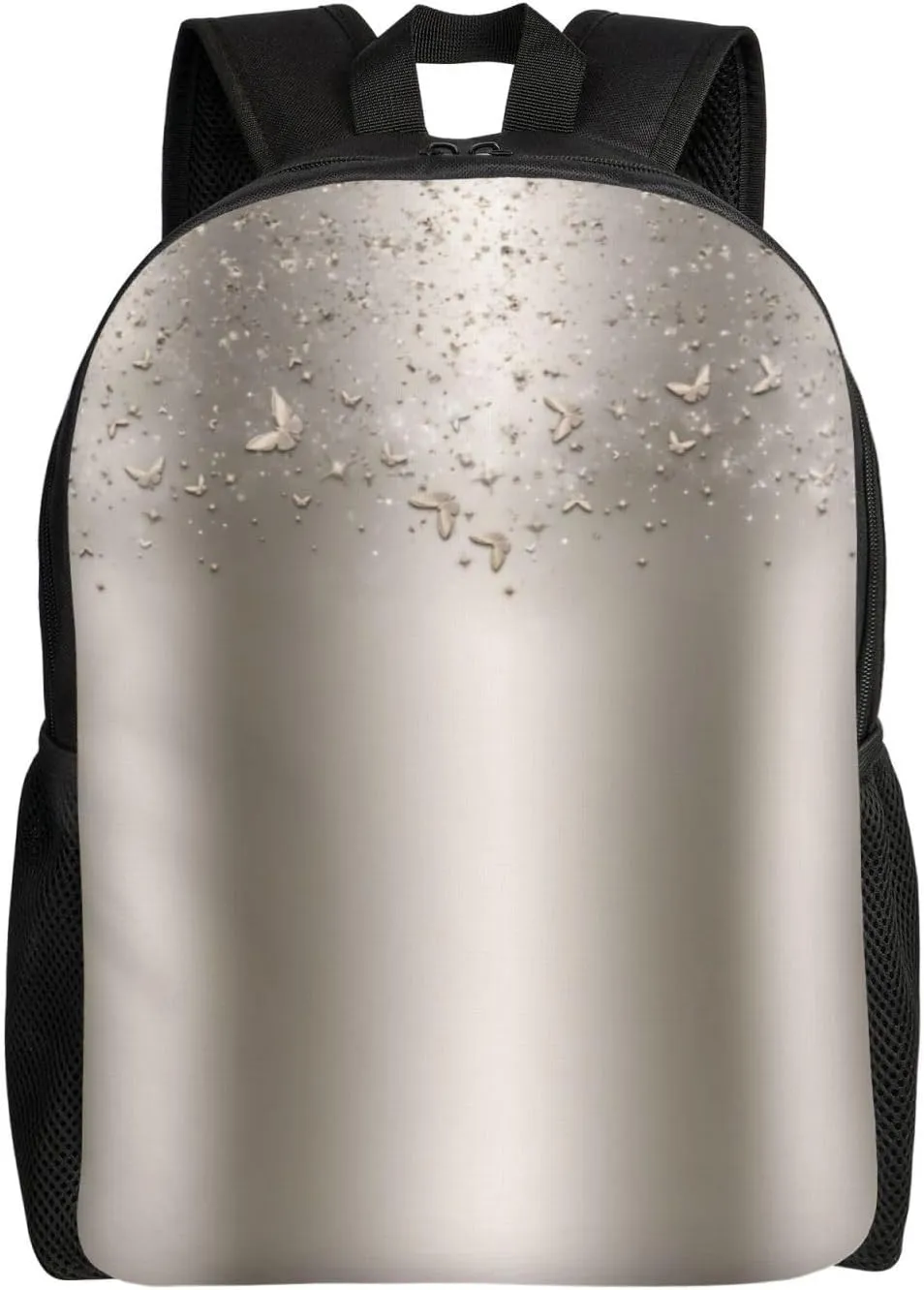 Champagne Shimmer Sparkle Flutter Butterfly Backpack – Water-Resistant Laptop Bag, 15" Compartment, Lightweight Unisex Daypack For Work & Travel