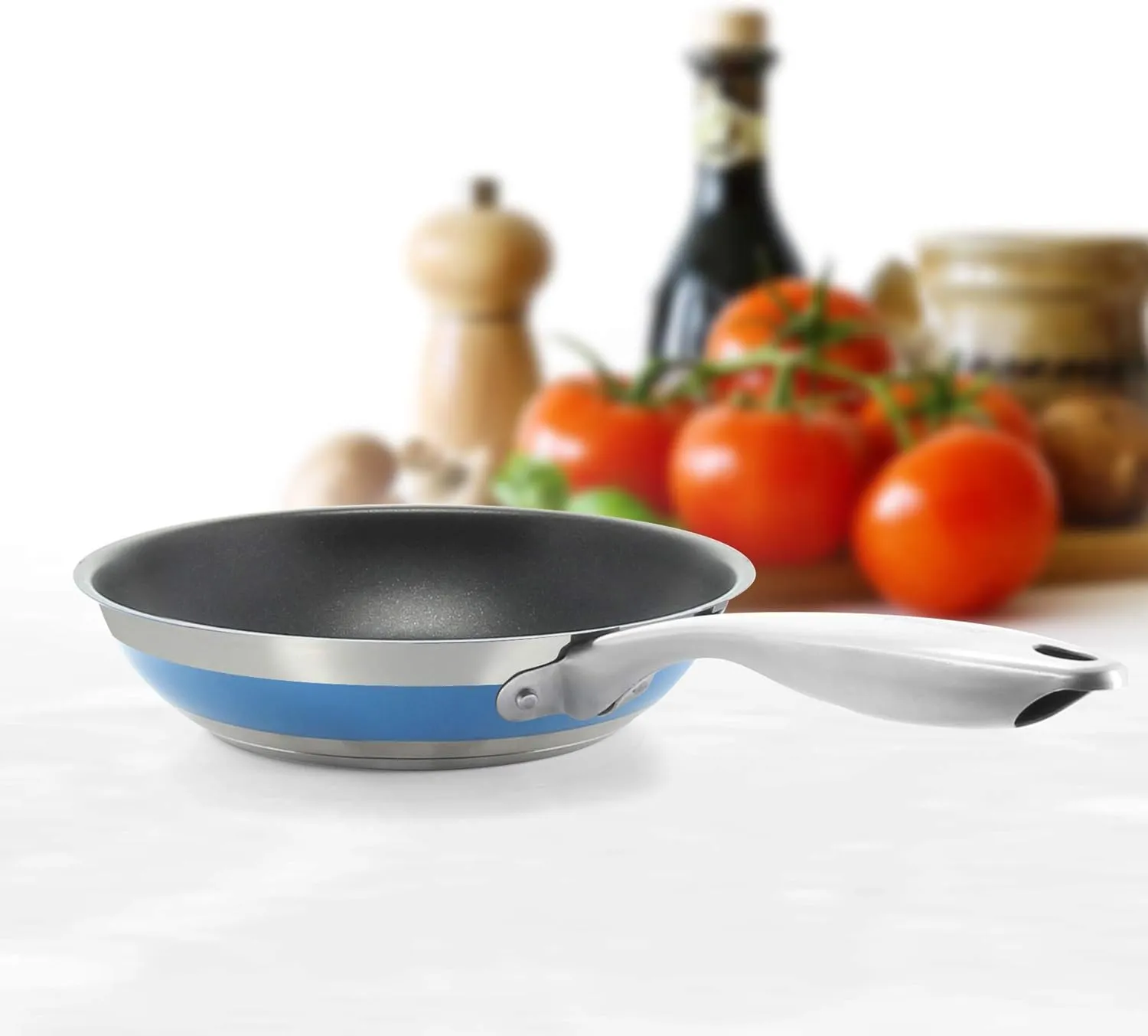 Chantal Stainless Steel Stripes Cookware, 10 inch Fry Pan, Blue Cove