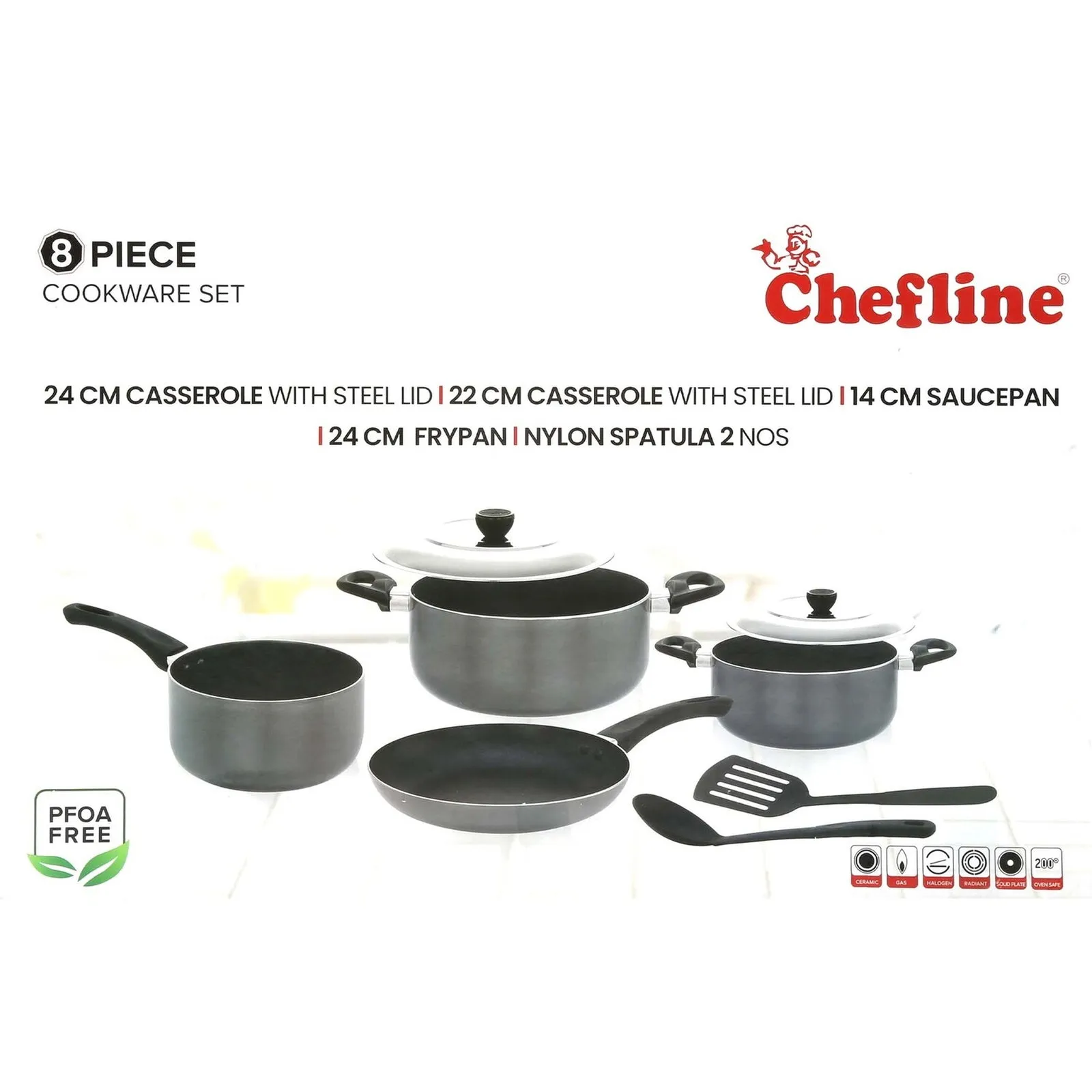 Chefline Aluminium Non Stick Cookware Set, 8 pcs