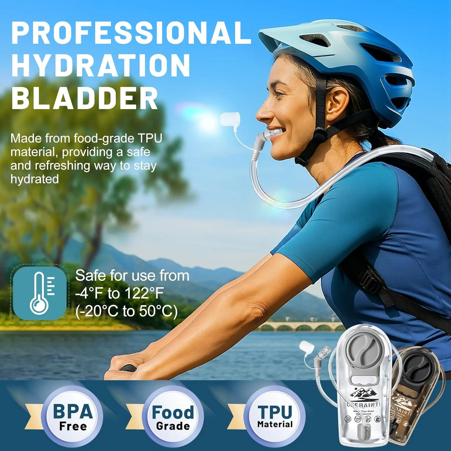 CHERAINTI Hydration Bladder 2 Pack, 2L Water Bladder for Hiking Backpack, BPA Free Water Reservoir Bag Pouch for Adult Kids, Military Leak Proof Hydration Pack Replacement for Running Cycling Climbing