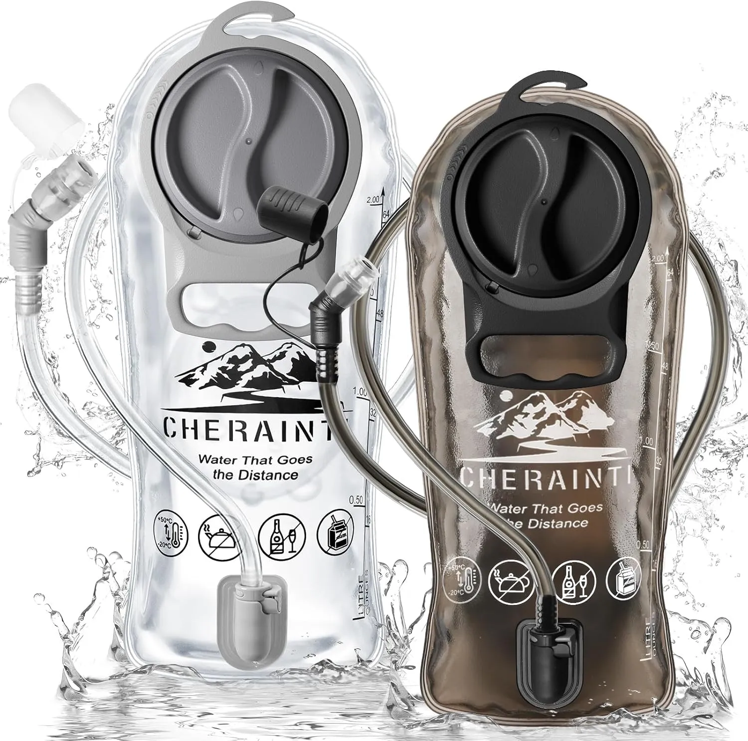 CHERAINTI Hydration Bladder 2 Pack, 2L Water Bladder for Hiking Backpack, BPA Free Water Reservoir Bag Pouch for Adult Kids, Military Leak Proof Hydration Pack Replacement for Running Cycling Climbing