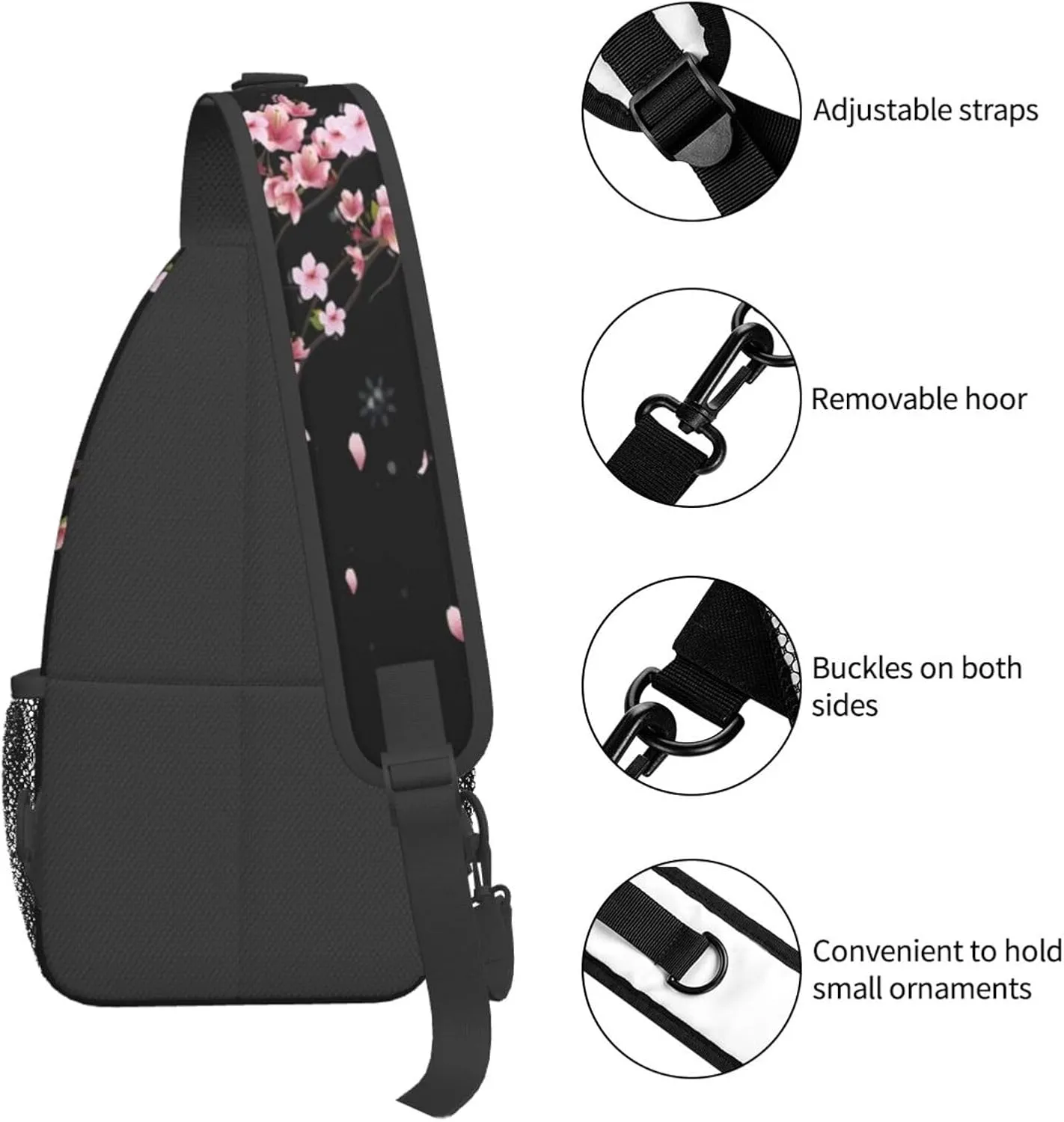 Cherry Blossom Crossbody Sling Bag for Women Men Falling Flower Petals Spring Blossoms Bloom Tree Branch Travel Sling Backpack Casual Shoulder Bag Asian Japanese Floral Hiking Daypack