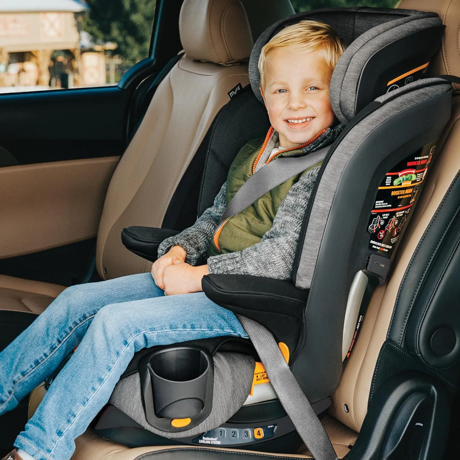 Chicco MyFit® 2-in1 Harness Booster Car Seat, 5-Point Harness Car Seat and High Back Booster, for Children 26.5-100 lbs. | Iron/Black