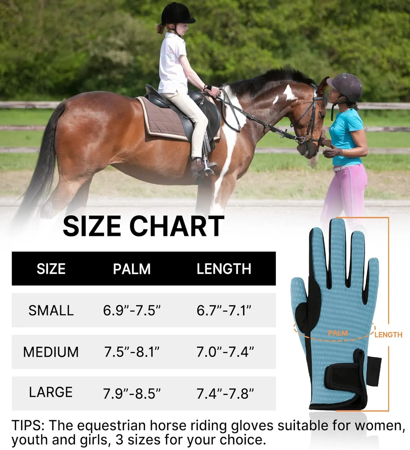 ChinFun Women's Horse Riding Gloves Stretchable Equestrian Gloves Breathable Horseback Lady Youth Girls Outdoor Cycling