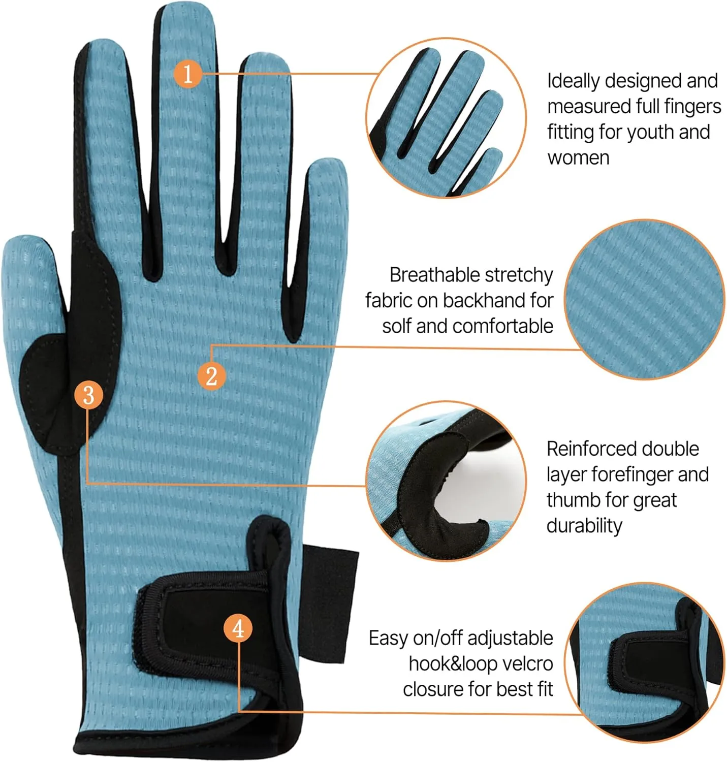 ChinFun Women's Horse Riding Gloves Stretchable Equestrian Gloves Breathable Horseback Lady Youth Girls Outdoor Cycling