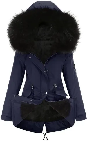 chouyatou Women's Winter Sherpa Lined Faux Fur Hooded Mid Long Safari Parka Coat