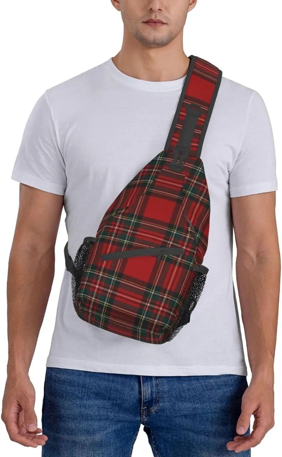 Christmas Plaid Crossbody Sling Backpack Travel Hiking Daypack For Men Women Shoulder Bag For Climbing Cycling