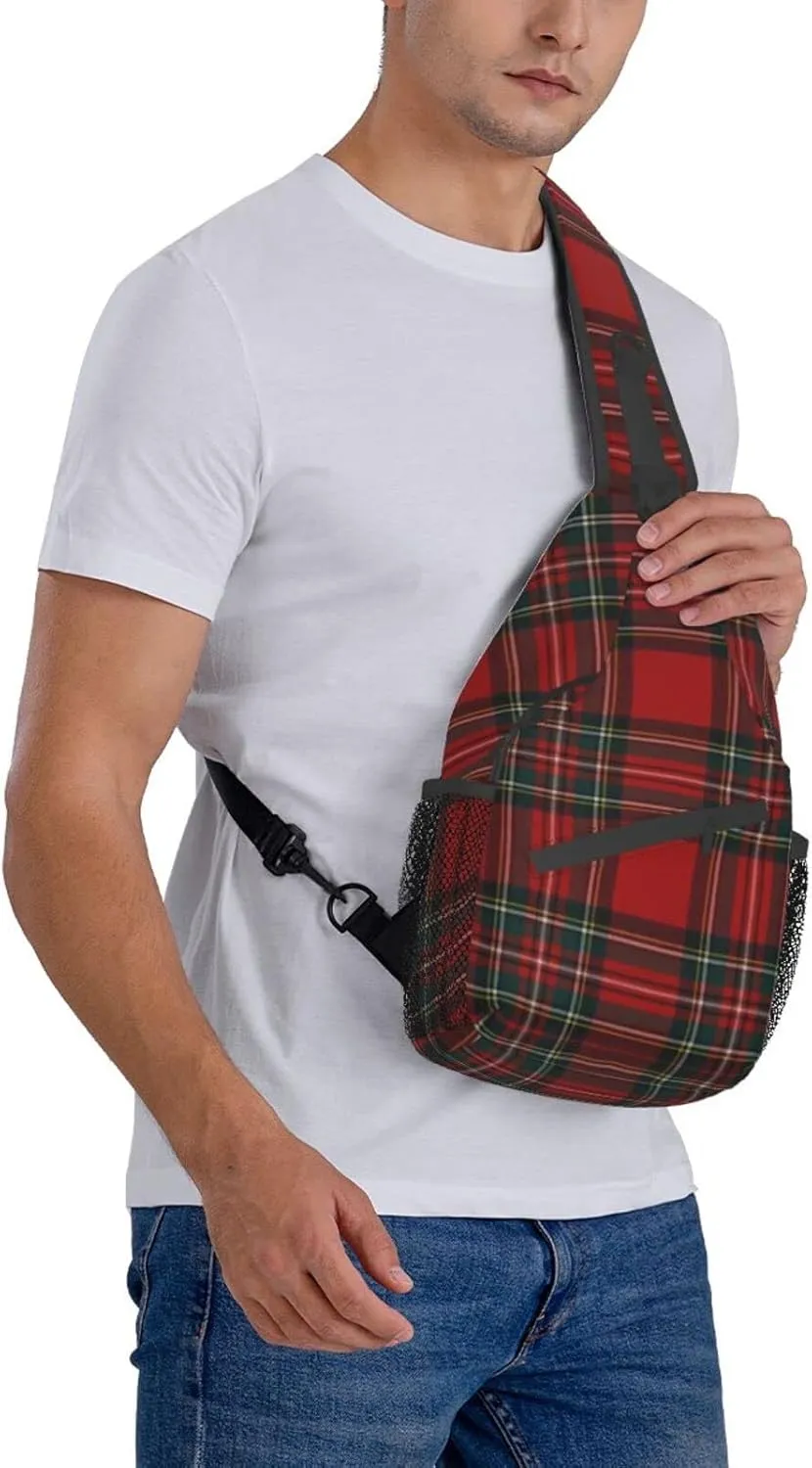 Christmas Plaid Crossbody Sling Backpack Travel Hiking Daypack For Men Women Shoulder Bag For Climbing Cycling
