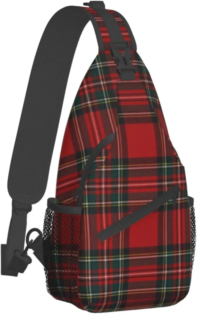 Christmas Plaid Crossbody Sling Backpack Travel Hiking Daypack For Men Women Shoulder Bag For Climbing Cycling
