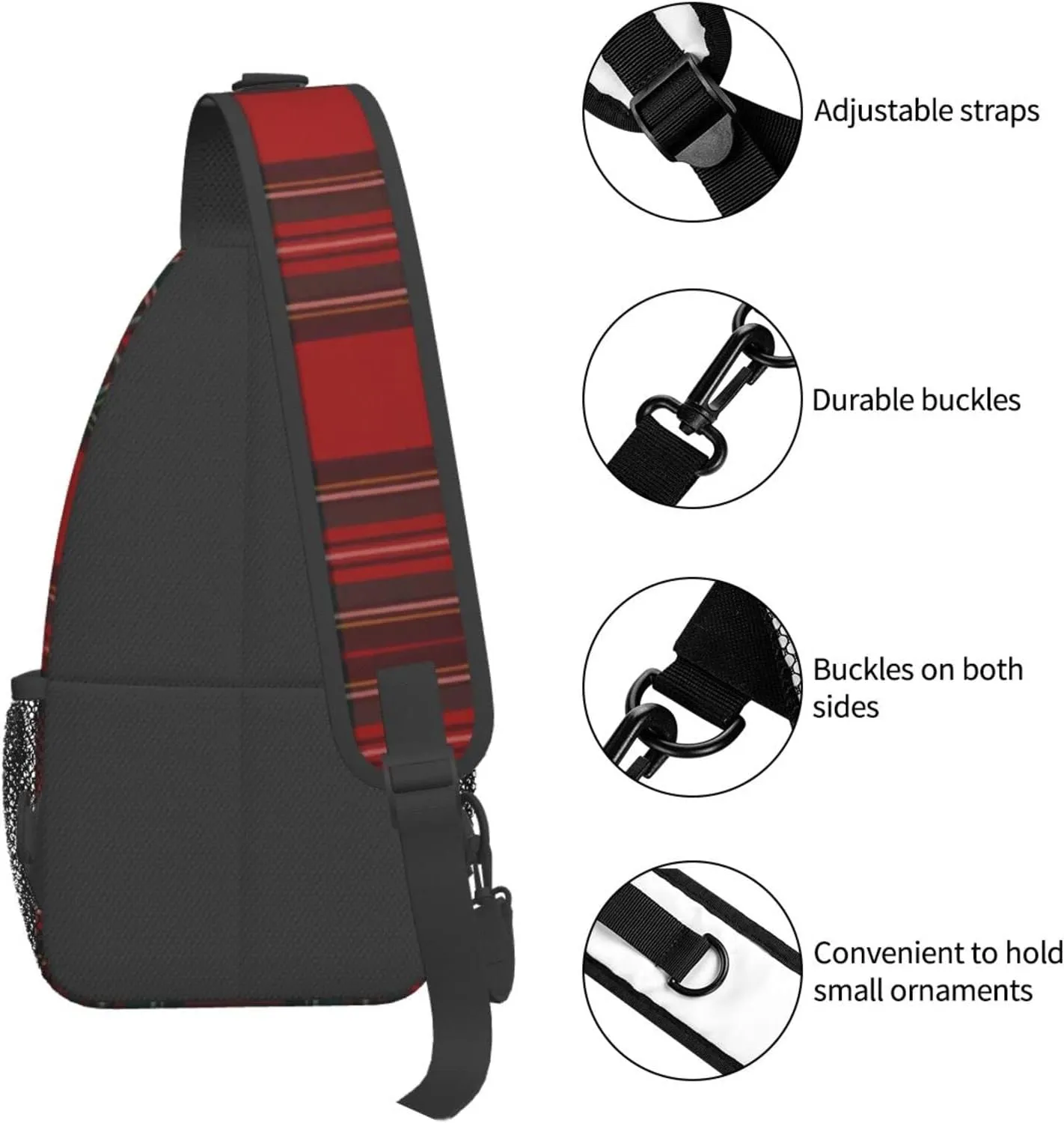 Christmas Plaid Crossbody Sling Backpack Travel Hiking Daypack For Men Women Shoulder Bag For Climbing Cycling