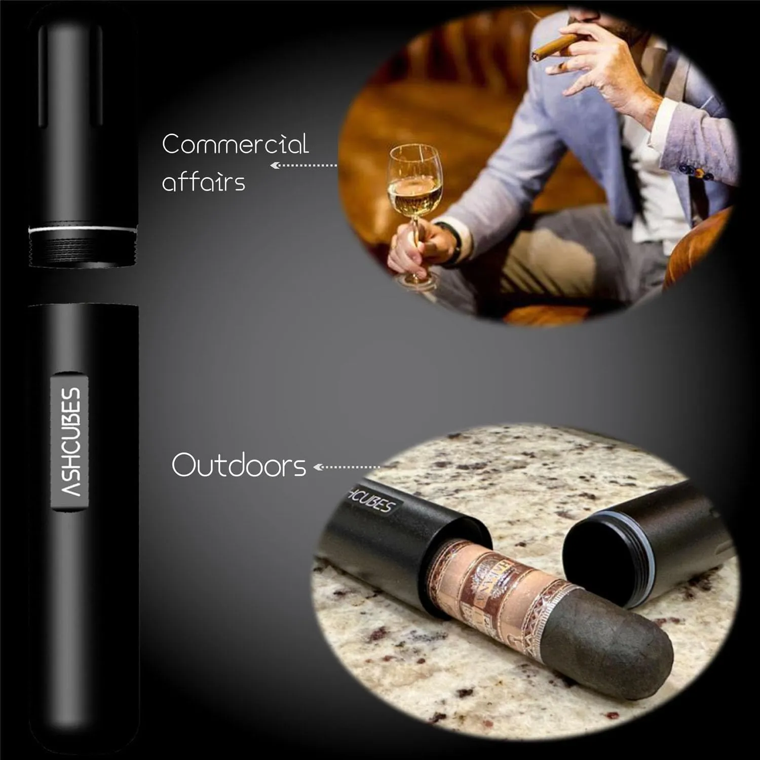 Cigar Tube Metal Waterproof Cigar Holder Aluminum Air Tight Cigar Case Tube (L200_⌀25, Black)