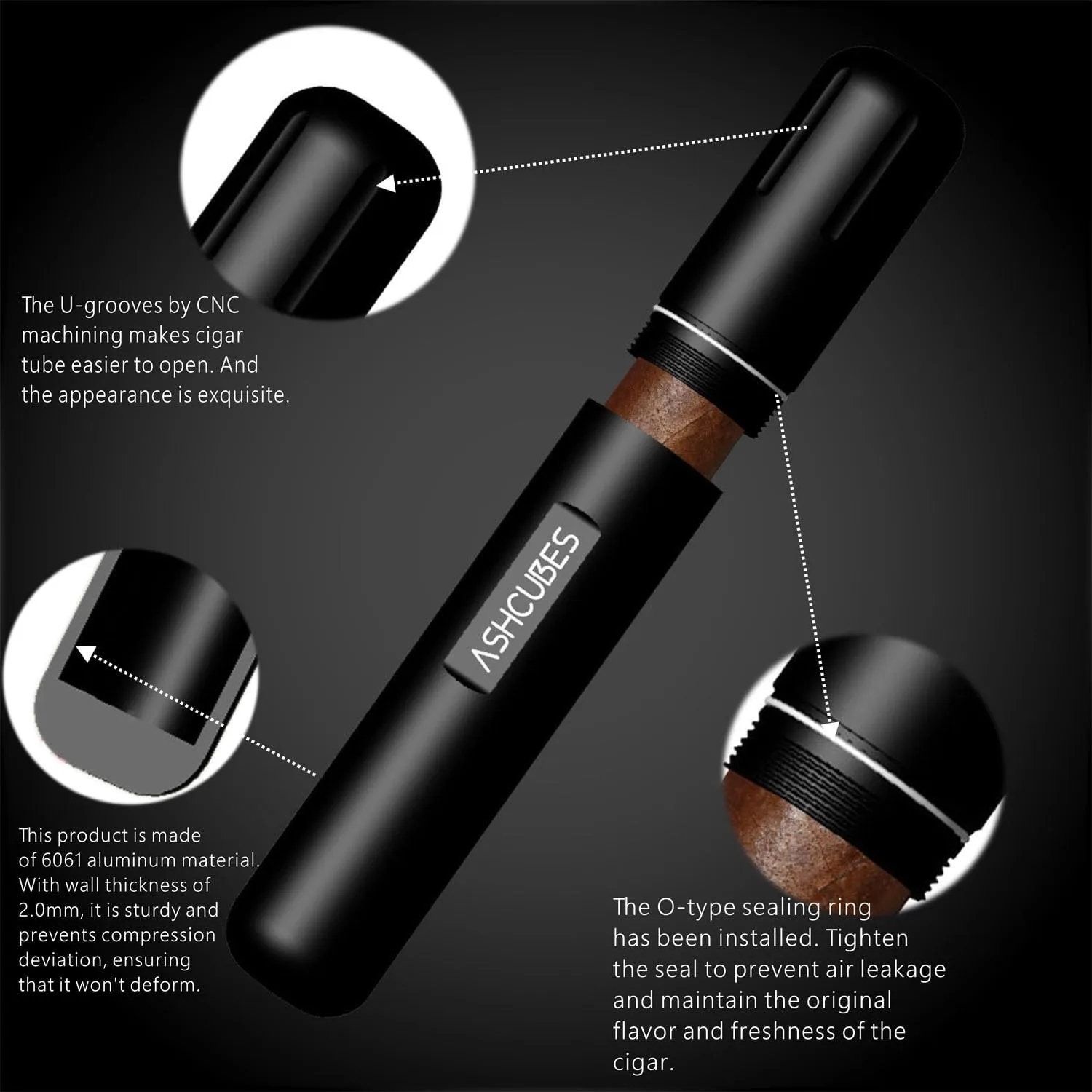 Cigar Tube Metal Waterproof Cigar Holder Aluminum Air Tight Cigar Case Tube (L200_⌀25, Black)