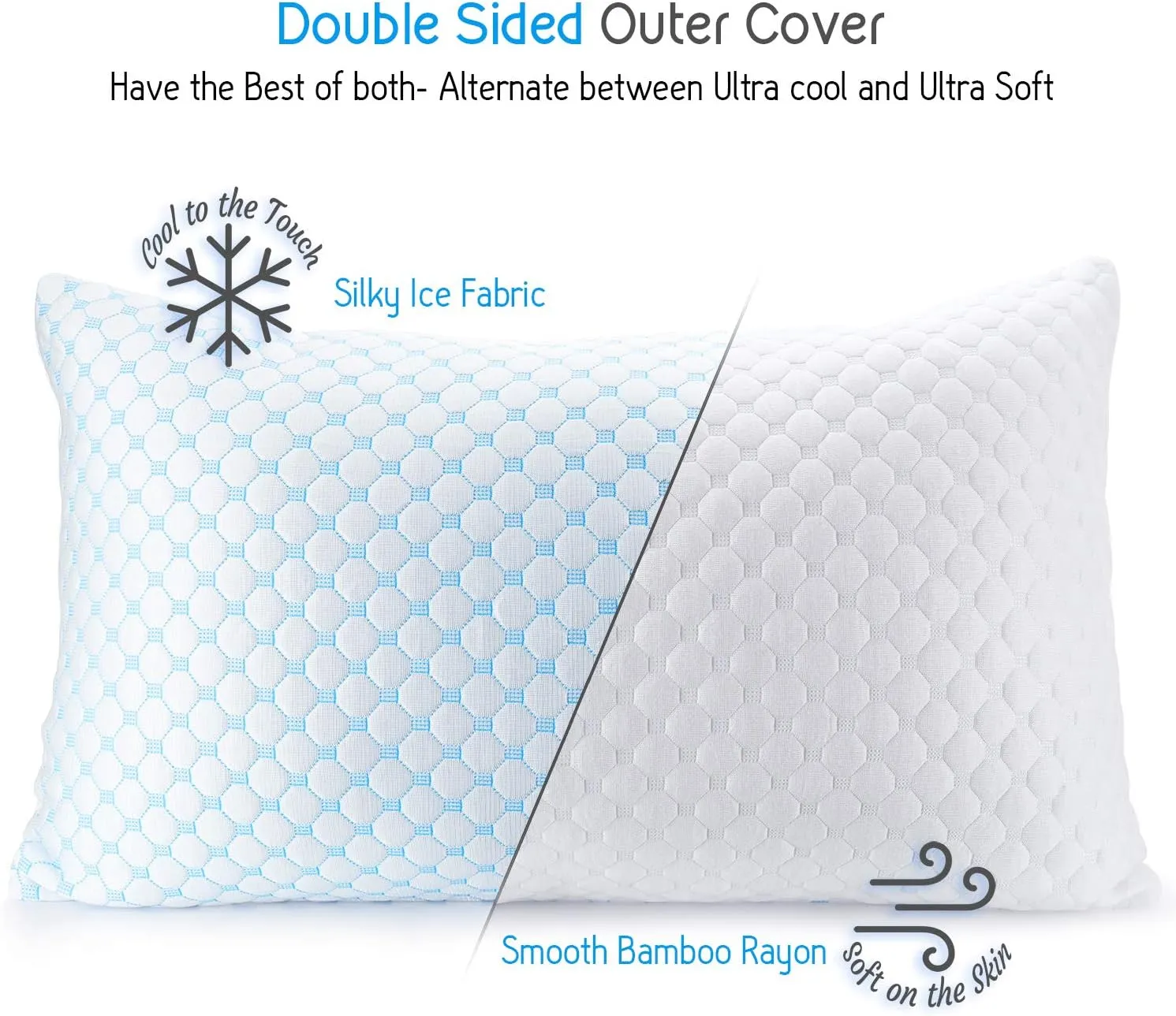 Clara Clark Cooling Pillows for Sleeping - Memory Foam Pillows - Luxury Gel Pillow with Reversible Cover Cool to Velvety - Breathable Bed Pillows for Side Sleepers - King - 18 x 36