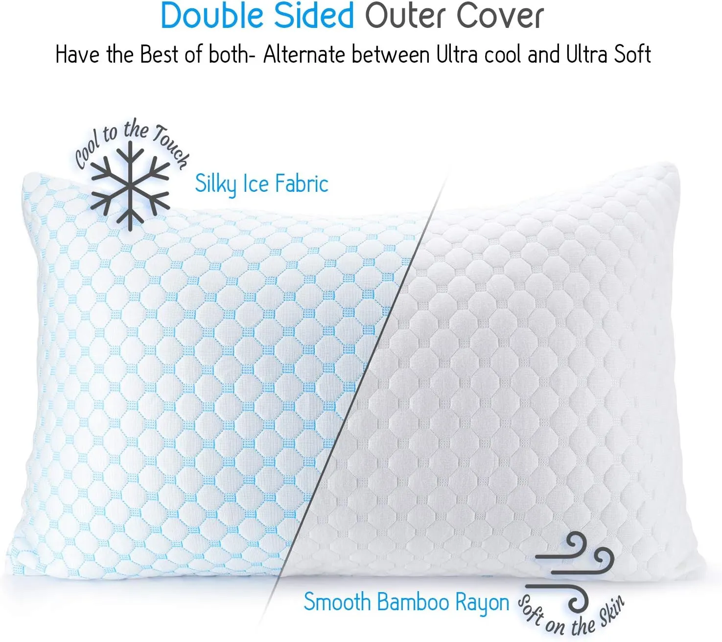 Clara Clark Cooling Pillows for Sleeping - Memory Foam Pillows - Luxury Gel Pillow with Reversible Cover Cool to Velvety - Breathable Bed Pillows for Side Sleepers - Queen - 18 x 26-2 Pack
