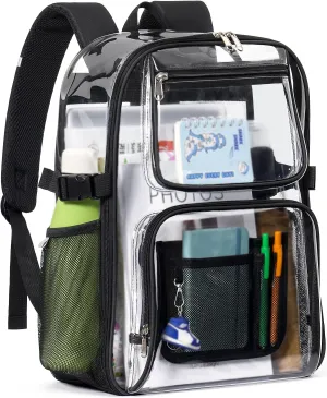 Clear Backpack Heavy Duty, Large TPU Clear Bookbag for Boys Girls Adult, Transparent Back Pack for College Work