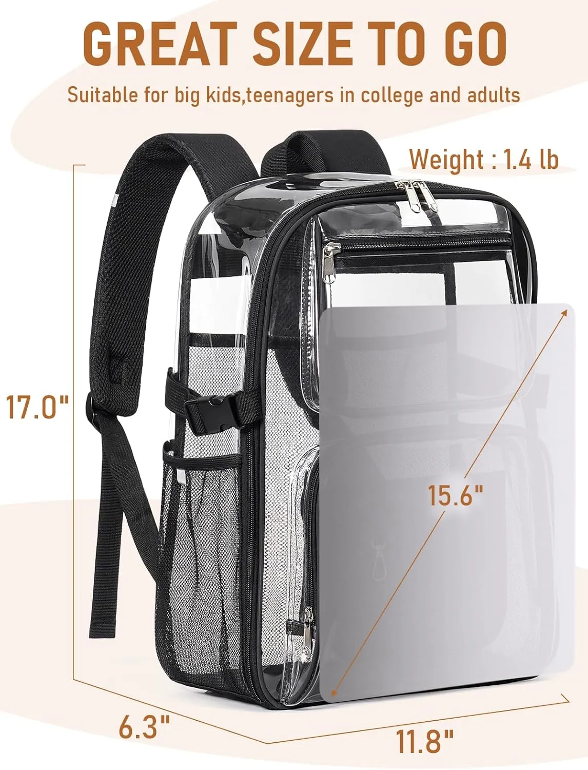 Clear Backpack Heavy Duty, Large TPU Clear Bookbag for Boys Girls Adult, Transparent Back Pack for College Work