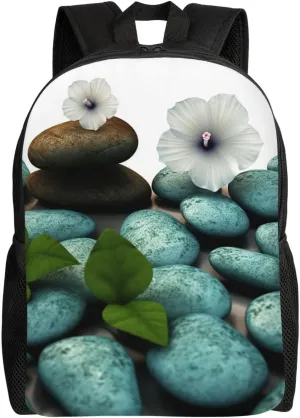 Cobblestone Zen Flowers Cute Backpack Waterproof Lightweight Laptop Backpack Shoulder Bag Casual Daypack For Women Men