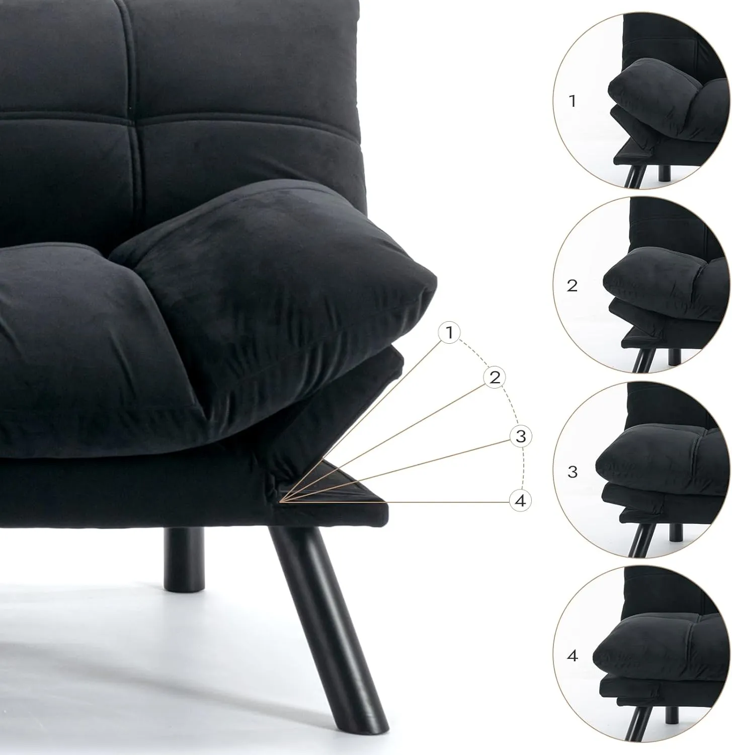 Comfortable Futon Sofa Bed, Memory Foam Loveseat, Convertible Adjustable Sofa Bed CouchSuitable for Office, Home, and Bedroom (Black)