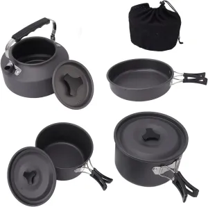 Compact Camping Cookware Set, Outdoor Cooking Pan and Pot Set with Storage Bag, Ideal for Hiking, Backpacking, and Picnics (Includes Kettle, Pot, Frying Pan)