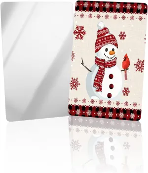 Compact Card Mirror, Unbreakable Stainless Steel Makeup Mirror Merry Christmas Red Black Buffalo Plaid Checks Snowman Print Rectangular Handheld Small Travel Mirror for Camping, Travelling