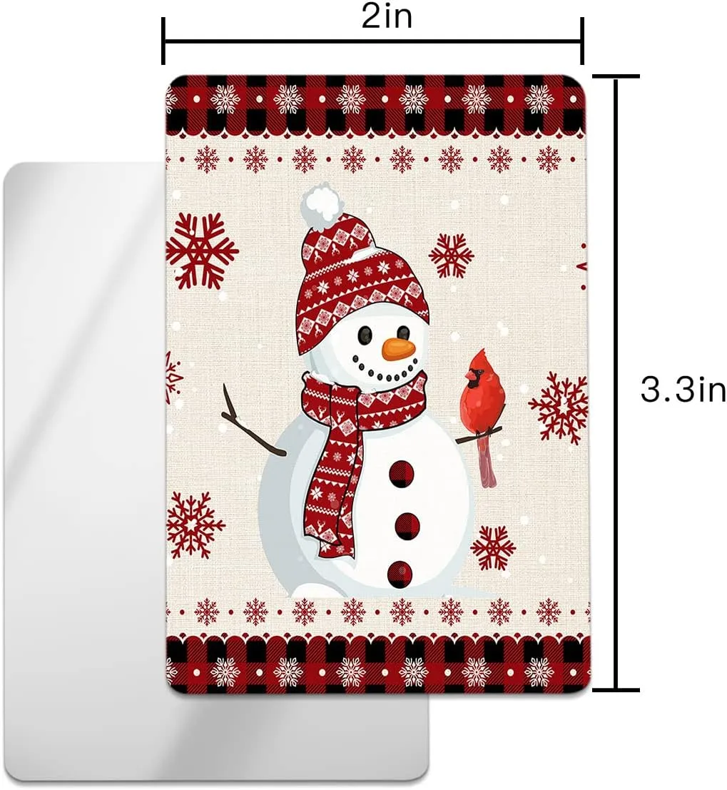 Compact Card Mirror, Unbreakable Stainless Steel Makeup Mirror Merry Christmas Red Black Buffalo Plaid Checks Snowman Print Rectangular Handheld Small Travel Mirror for Camping, Travelling