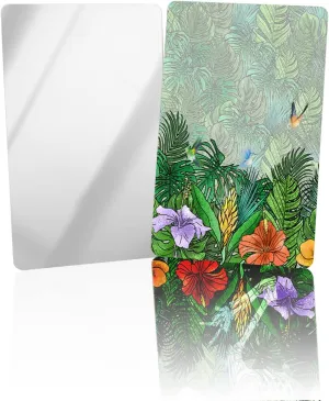 Compact Card Mirror, Unbreakable Stainless Steel Makeup Mirror Tropical Plant Palm Turtle Leaf Flowers Spring Summer Rectangular Handheld Small Travel Mirror for Camping, Travelling