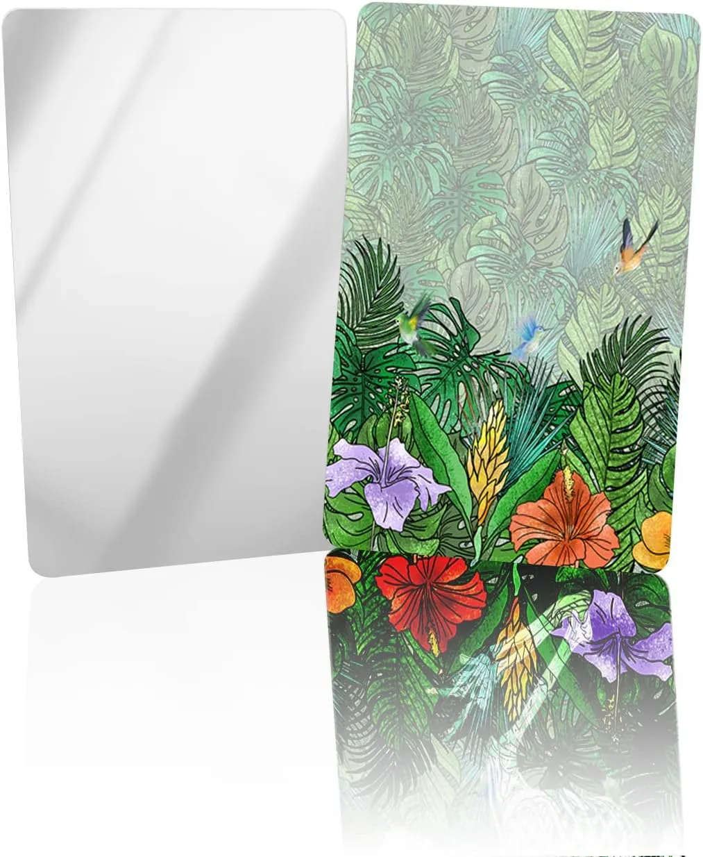 Compact Card Mirror, Unbreakable Stainless Steel Makeup Mirror Tropical Plant Palm Turtle Leaf Flowers Spring Summer Rectangular Handheld Small Travel Mirror for Camping, Travelling