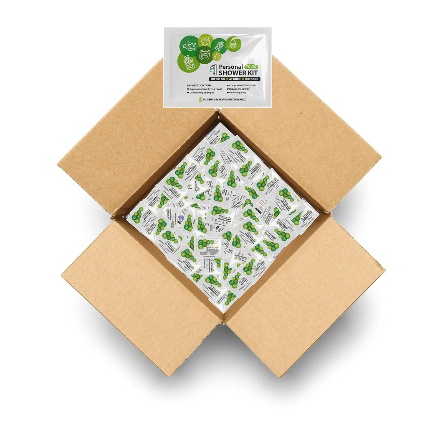Compact Personal Shower Kit To-Go (Green) – Your Hygiene Companion for Travel, Gym, Camping | Shower on the Go | Shampoo, Soap, Towel. All in One (50)