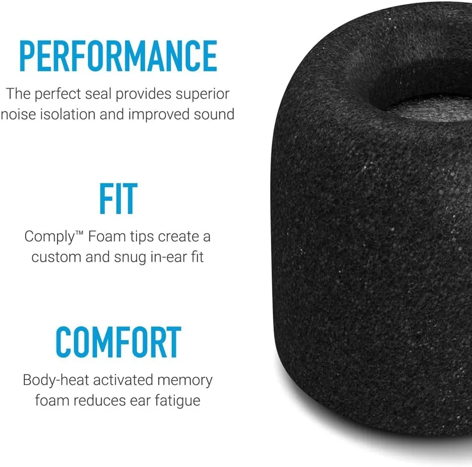 Comply 200 Core Series | Memory Foam Replacement IEM Ear Tips for Sennheiser, Bang Olufsen, Sony & More | Superior Noise Isolation, Ultimate Comfort, Secure Fit | TechDefender, Black, Medium (3 Pairs)