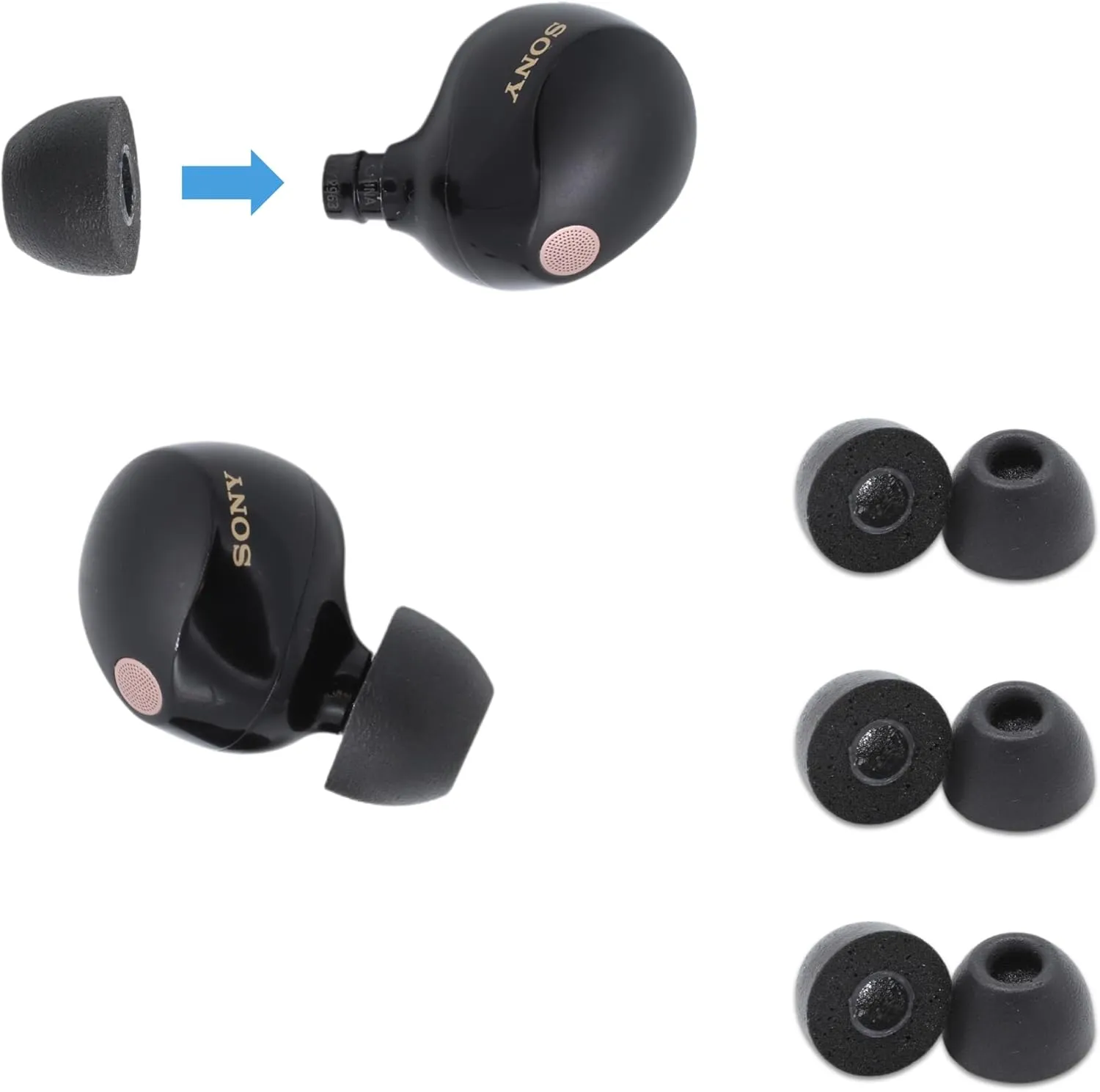 Comply Memory Foam Replacement Earbud Tips for Sony True Wireless Earbuds | Ultimate Comfort, Secure Fit, Superior Noise Isolation | Anti Slip, Prevent from Falling Out | Black, Medium (3 Pairs)