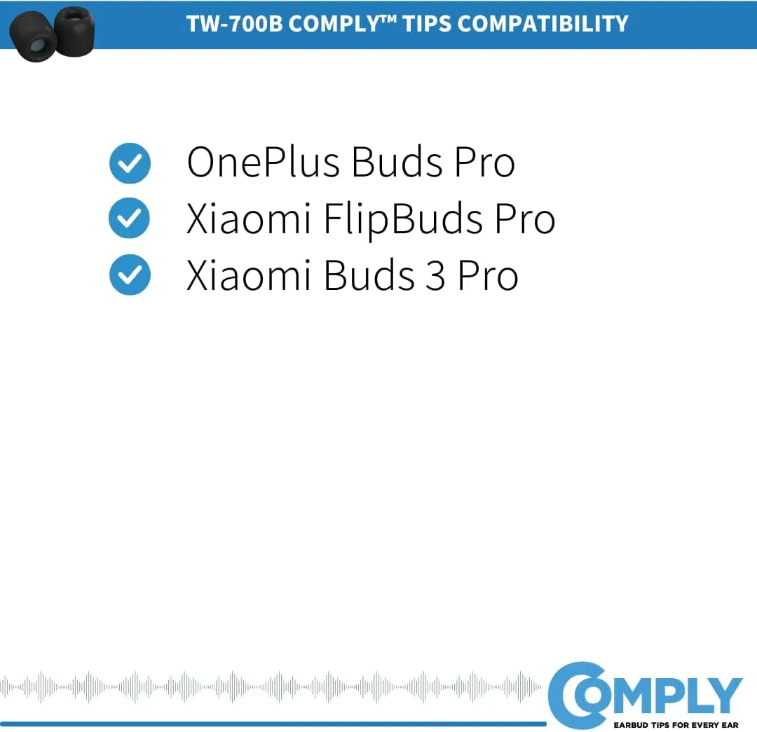 Comply TW-700-B | Memory Foam Replacement Earbud Tips for Google Pixel Buds Pro 2, Soundcore Liberty 4 NC & More | Ultimate Comfort, Secure Fit, Superior Noise Isolation | Black, Large (3 Pairs)