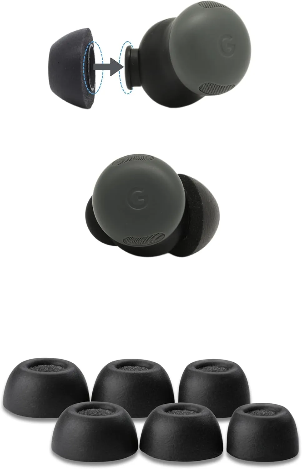 Comply TW-700-B | Memory Foam Replacement Earbud Tips for Google Pixel Buds Pro 2, Soundcore Liberty 4 NC & More | Ultimate Comfort, Secure Fit, Superior Noise Isolation | Black, Large (3 Pairs)