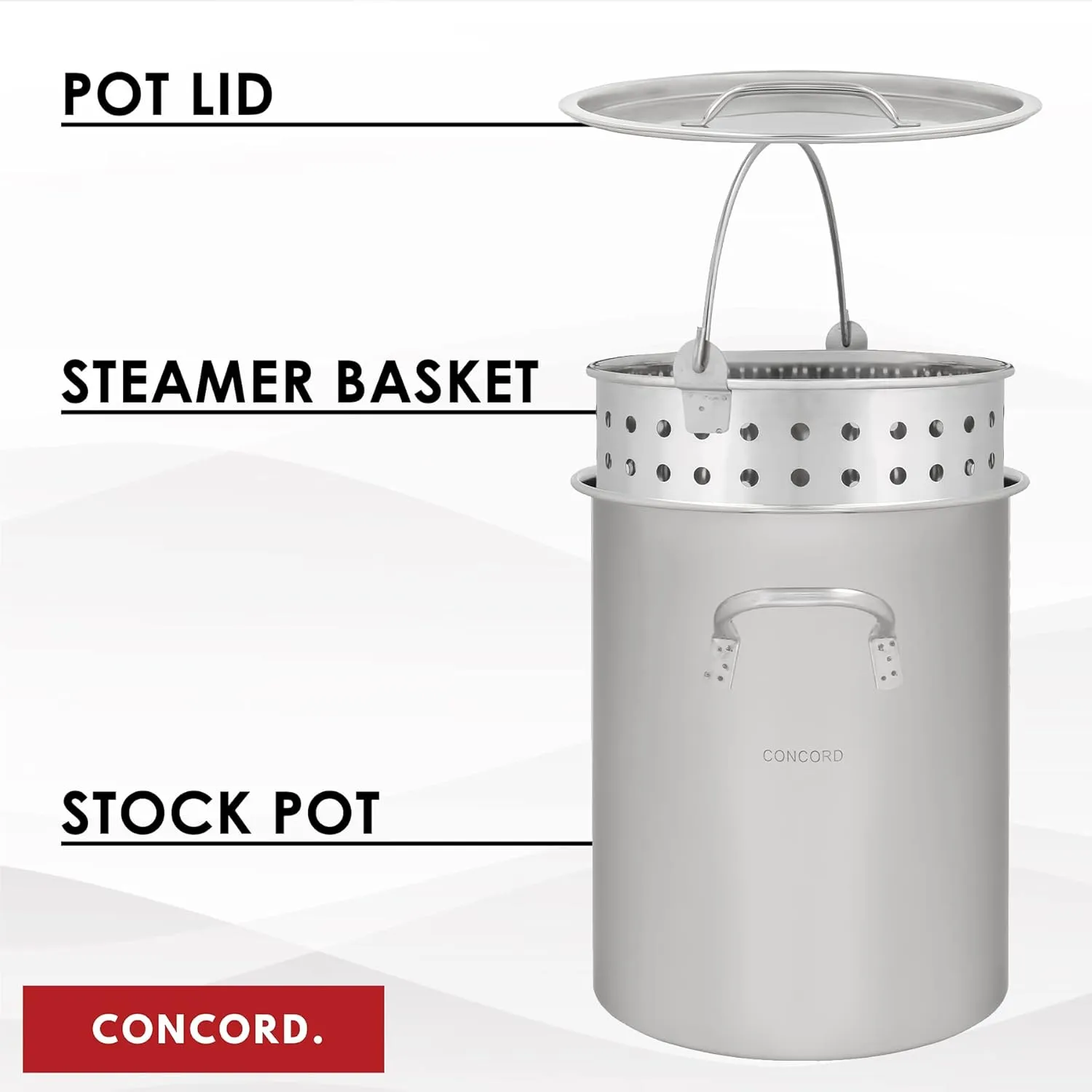 CONCORD 42 QT Stainless Steel Stock Pot w/Basket. Heavy Kettle. Cookware for Boiling (42)