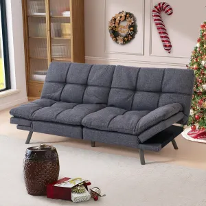 Convertible Futon Sofa Bed Couch,Linen Fabric Futon Sofa Couch,Memory Foam Futons,Small Splitback Modern Loveseat Sleeper Couch Bed for Living Room,Office,Apartment,Dark Grey, SF267CH